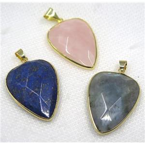 mix gemstone pendant, faceted teardrop, gold plated, approx 25-35mm [GMPDA8011]