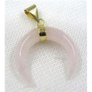 Rose Quartz crescent pendant, pink, gold plated, approx 30-35mm [GMPDA8013]