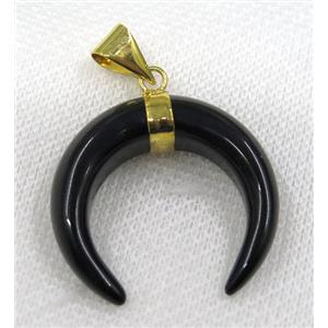 black agate crescent pendant, gold plated, approx 30-35mm [GMPDA8014]