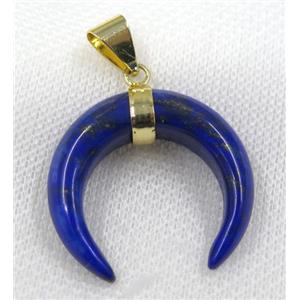 blue Lapis Lazuli crescent pendant, gold plated, approx 30-35mm [GMPDA8015]