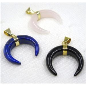 mix gemstone crescent pendant, gold plated, approx 30-35mm [GMPDA8016]