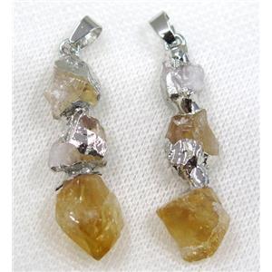 yellow Citrine stick pendant, silver plated, approx 10-50mm [GMPDA8019]