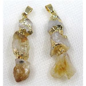 yellow Citrine stick pendant, gold plated, approx 10-50mm [GMPDA8021]