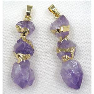 purple Amethyst stick pendant, gold plated, approx 10-50mm [GMPDA8022]