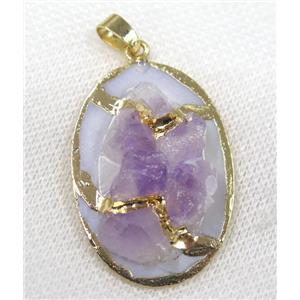 purple Amethyst oval pendant, gold plated, approx 25-40mm [GMPDA8026]
