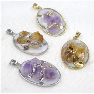 mix gemstone oval pendant, approx 25-40mm [GMPDA8027]