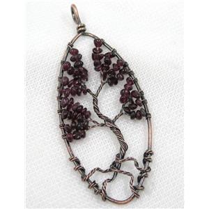 Darkred Garnet Chips Pendant Tree Of Life Wire Wrapped Oval Antique Red, approx 40x80mm [GMPDA8060]