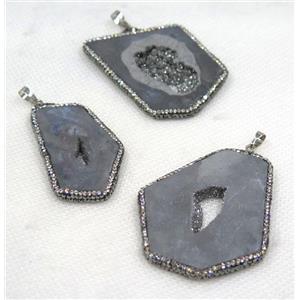 druzy agate slice pendant paved rhinestone, freeform, approx 20-60mm [GMPDA8084]