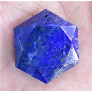 faceted lapis lazuli hexagon pendant, blue, approx 25mm dia [GMPDA8095]