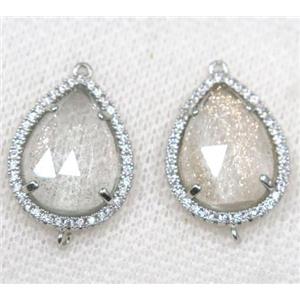 crystal glass connector paved rhinestone, faceted teardrop, platinum plated, approx 13x18mm [GMPDA8105]