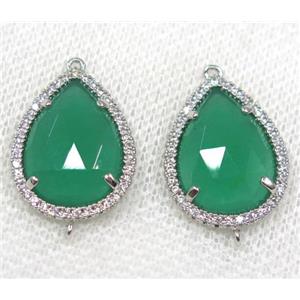 green crystal glass connector paved rhinestone, faceted teardrop, platinum plated, approx 13x18mm [GMPDA8106]