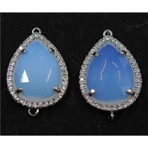 white crystal glass connector paved rhinestone, faceted teardrop, platinum plated, approx 13x18mm [GMPDA8111]