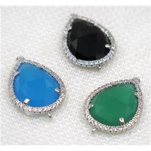 crystal glass connector paved rhinestone, mix color, faceted teardrop, platinum plated, approx 13x18mm [GMPDA8112]
