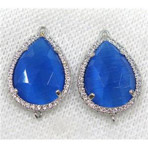 blue crystal glass connector paved rhinestone, faceted teardrop, platinum plated, approx 13x18mm [GMPDA8113]