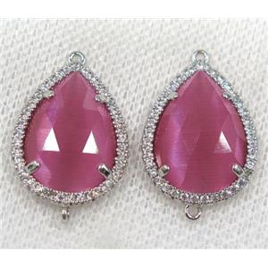 pink crystal glass connector paved rhinestone, faceted teardrop, platinum plated, approx 13x18mm [GMPDA8115]