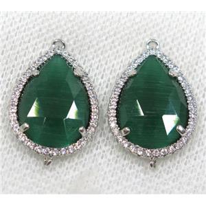 green crystal glass connector paved rhinestone, faceted teardrop, platinum plated, approx 13x18mm [GMPDA8116]