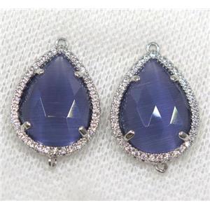 lavender crystal glass connector paved rhinestone, faceted teardrop, platinum plated, approx 13x18mm [GMPDA8117]