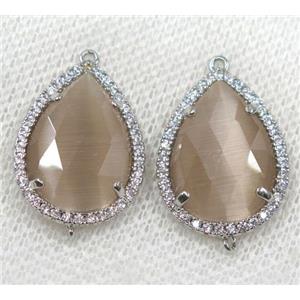 lt.gray crystal glass connector paved rhinestone, faceted teardrop, platinum plated, approx 13x18mm [GMPDA8119]