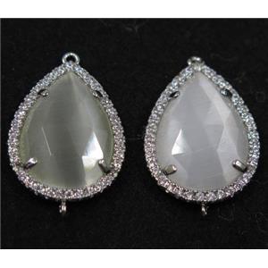 white crystal glass connector paved rhinestone, faceted teardrop, platinum plated, approx 13x18mm [GMPDA8120]