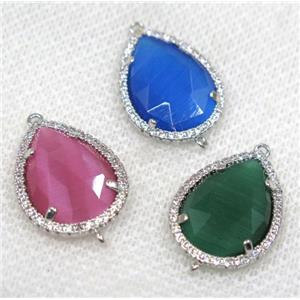 crystal glass connector paved rhinestone, mix color, faceted teardrop, platinum plated, approx 13x18mm [GMPDA8121]
