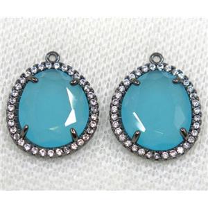 aqua crystal glass pendant paved rhinestone, faceted teardrop, black plated, approx 12x14mm [GMPDA8123]