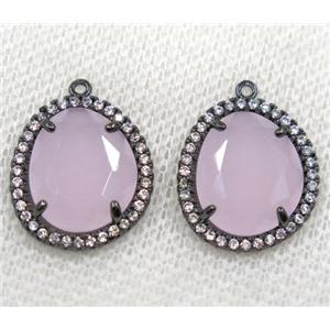 pink crystal glass pendant paved rhinestone, faceted teardrop, black plated, approx 12x14mm [GMPDA8124]