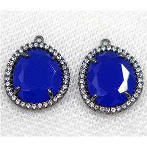 royal blue crystal glass pendant paved rhinestone, faceted teardrop, black plated, approx 12x14mm [GMPDA8125]