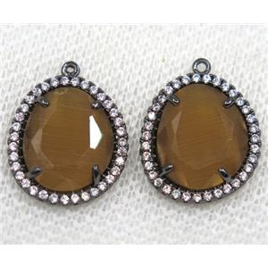 yellow coffee crystal glass pendant paved rhinestone, faceted teardrop, black plated, approx 12x14mm [GMPDA8126]