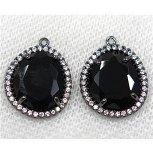 black crystal glass pendant paved rhinestone, faceted teardrop, black plated, approx 12x14mm [GMPDA8128]