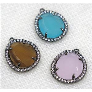 crystal glass pendant paved rhinestone, mix color, faceted teardrop, black plated, approx 12x14mm [GMPDA8129]