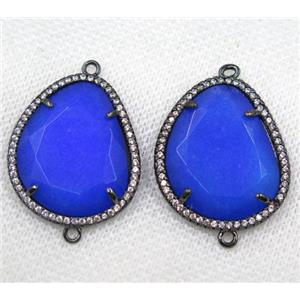 blue crystal glass connector paved rhinestone, faceted teardrop, black plated, approx 20x25mm [GMPDA8132]