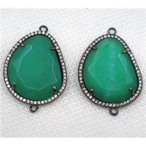 green crystal glass connector paved rhinestone, faceted teardrop, black plated, approx 20x25mm [GMPDA8133]