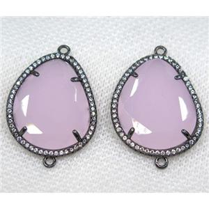 pink crystal glass connector paved rhinestone, faceted teardrop, black plated, approx 20x25mm [GMPDA8134]