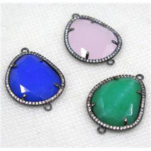 crystal glass connector paved rhinestone, mix color, faceted teardrop, black plated, approx 20x25mm [GMPDA8135]