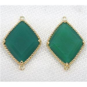 green crystal glass rhombic connector, gold plated, approx 20x25mm [GMPDA8136]