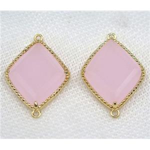 pink crystal glass rhombic connector, gold plated, approx 20x25mm [GMPDA8137]