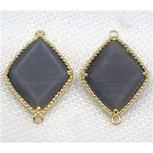 gray crystal glass rhombic connector, gold plated, approx 20x25mm [GMPDA8138]