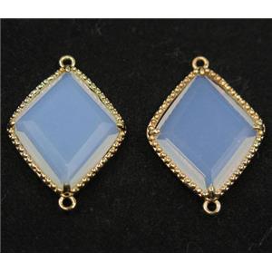 white opalite glass rhombic connector, gold plated, approx 20x25mm [GMPDA8139]