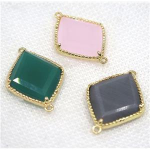 crystal glass rhombic connector, mix color, gold plated, approx 20x25mm [GMPDA8140]