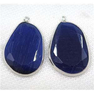 dark blue crystal glass pendant, faceted teardrop, platinum plated, approx 23x33mm [GMPDA8142]