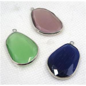 crystal glass pendant, faceted teardrop, mix color, platinum plated, approx 23x33mm [GMPDA8144]