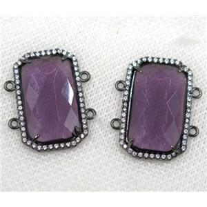purple crystal glass connector paved rhinestone, faceted rectangle, black plated, approx 15x25mm [GMPDA8145]