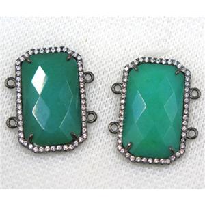 green crystal glass connector paved rhinestone, faceted rectangle, black plated, approx 15x25mm [GMPDA8146]