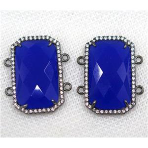 deep blue crystal glass connector paved rhinestone, faceted rectangle, black plated, approx 15x25mm [GMPDA8148]