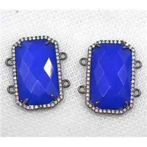 royal blue crystal glass connector paved rhinestone, faceted rectangle, black plated, approx 15x25mm [GMPDA8149]