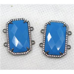blue crystal glass connector paved rhinestone, faceted rectangle, black plated, approx 15x25mm [GMPDA8150]