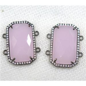 pink crystal glass connector paved rhinestone, faceted rectangle, black plated, approx 15x25mm [GMPDA8152]