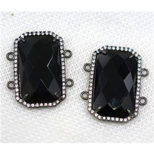 black crystal glass connector paved rhinestone, faceted rectangle, black plated, approx 15x25mm [GMPDA8153]