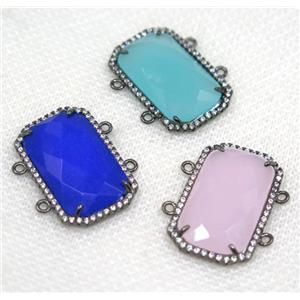 crystal glass connector paved rhinestone, faceted rectangle, mix color, black plated, approx 15x25mm [GMPDA8154]