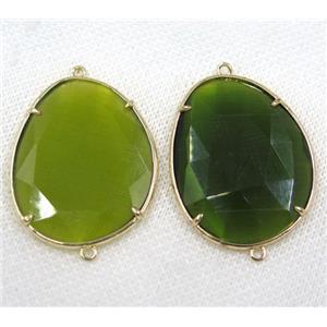 olive crystal glass connector, faceted teardrop, gold plated, approx 30x38mm [GMPDA8155]
